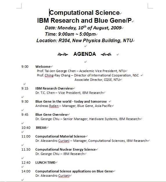 Workshop on Computational Science and IBM BlueGene Supercomputers